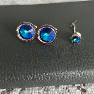 Vintage Dante ocean blue ravioli crystal cuff links & collar pin
